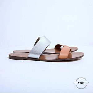 J. Crew Factory Boardwalk Slides Sandals Silver Tan Women Size 10